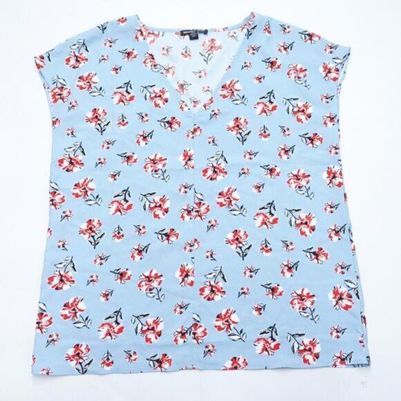 Hilary Radley Tank Top Women's Medium Blue Floral 100% Polyester V-Neck Pullover - Picture 1 of 6